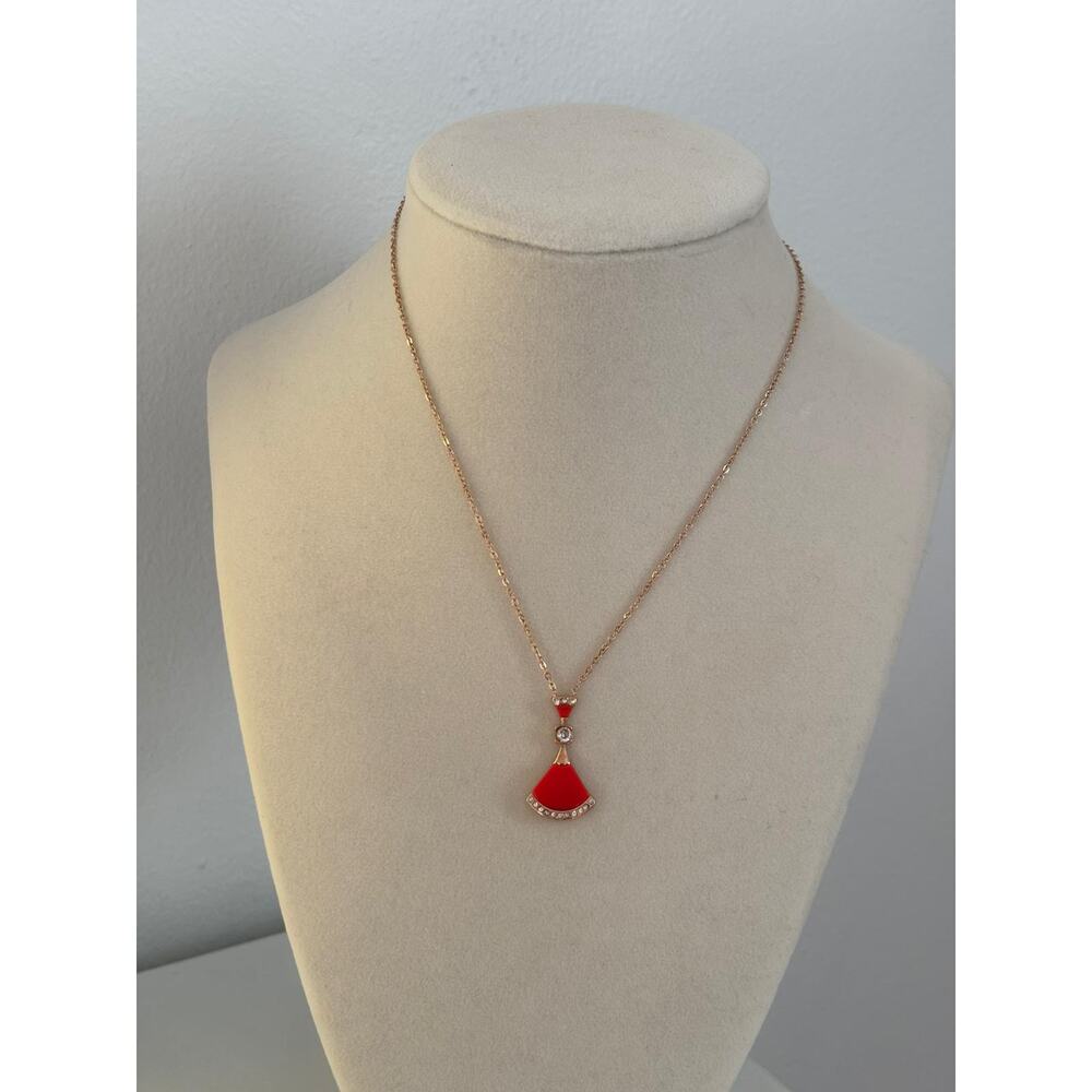 Red Pendant Necklace Gold Tone Stainless Steel Crystal Charm Elegant Gift - Picture 2 of 5